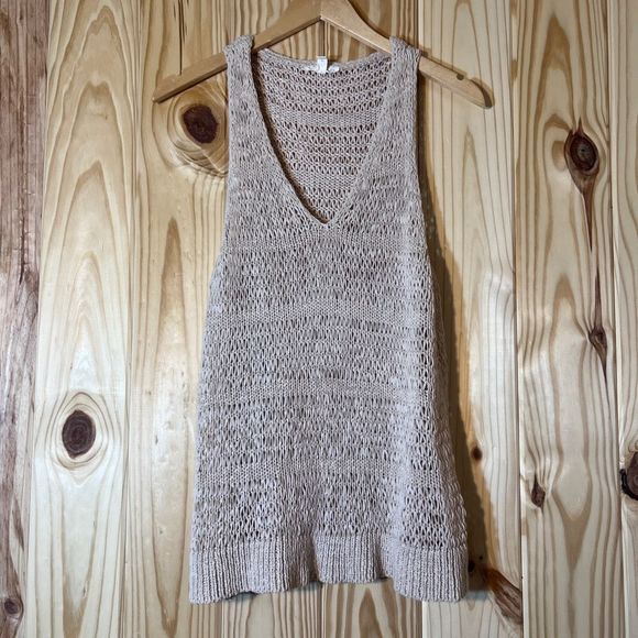 Eileen Fisher Tops - Eileen Fisher Open Knit V Neck Sleeveless Tank Top Tan Womens Small